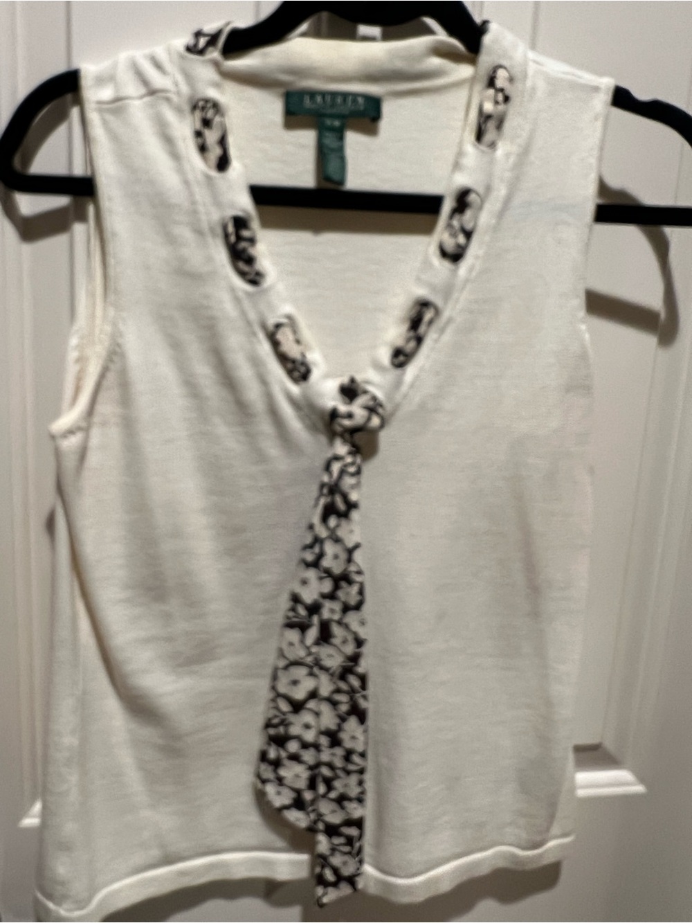 Ralph Lauren Cream Tank with Black Floral Neck Tie